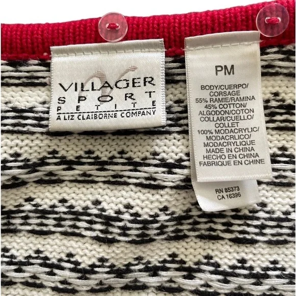 Vintage, Villager Sport Petite/Liz Claiborne, Snowflake Zip Up Cardigan, Size PM - Picture 3 of 7